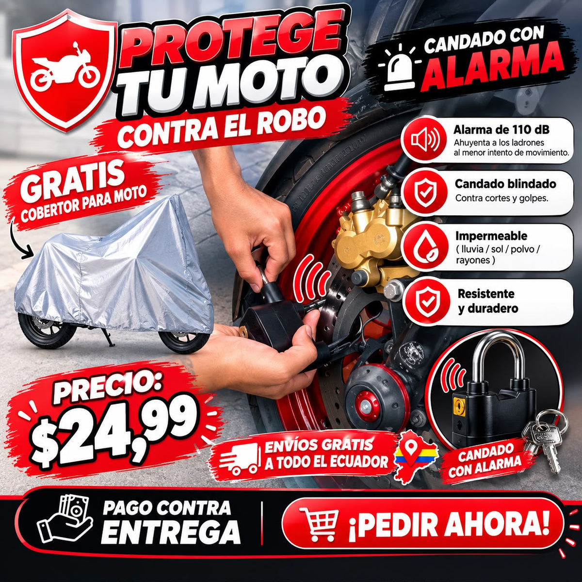 COMBO Bloqueo de seguridad + Cobertor PARA MOTO