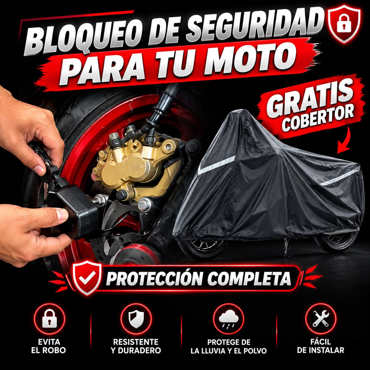 COMBO Bloqueo de seguridad + Cobertor PARA MOTO